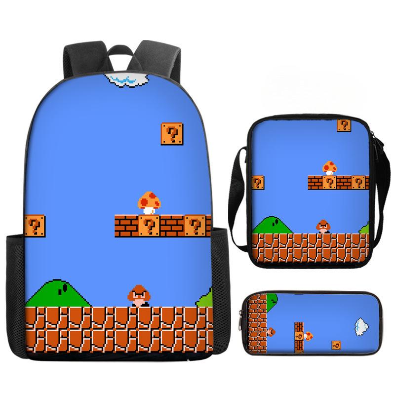 Student Schoolbag Three-Piece Set, Animation Cartoon Backpack, Shoulder Bag, Pencil Case.