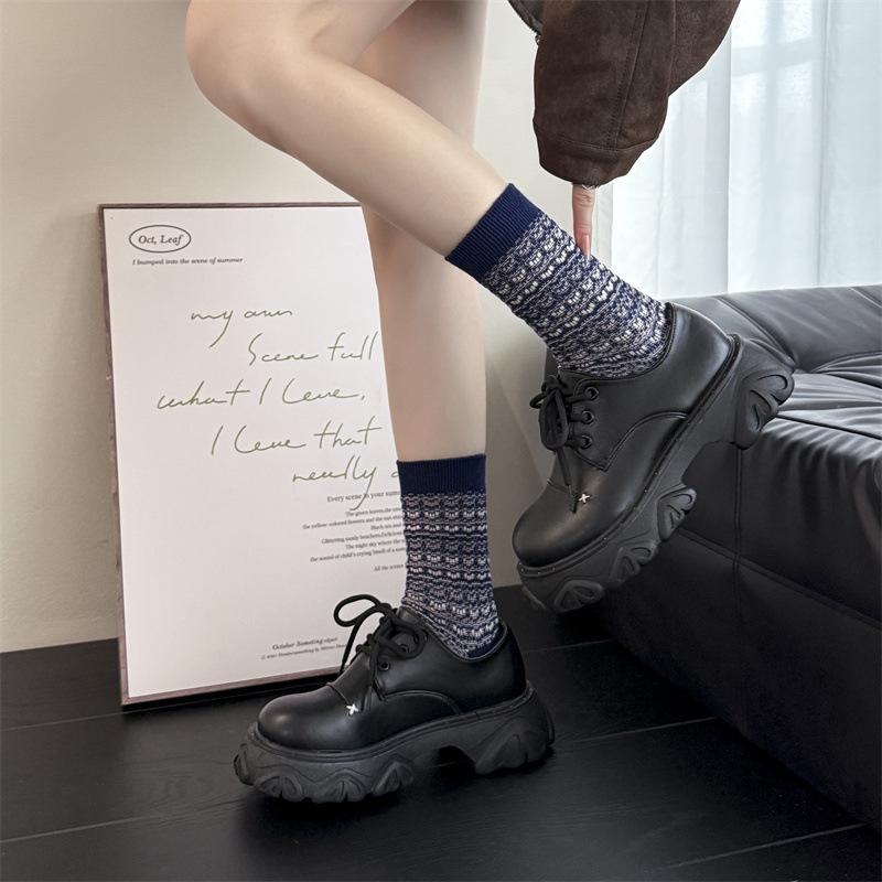 Pure Cotton Socks for Women, Thick and Warm Mid-calf Socks for Autumn and Winter, Double-needle and Double-loop Piled-up Long Socks