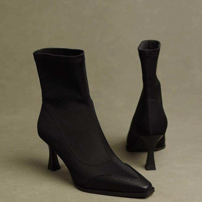 Women High Heel Short New Boots Female Pointed Thin Heel Boots Ladies Ankle Short Boots Botas De Mujer 2025