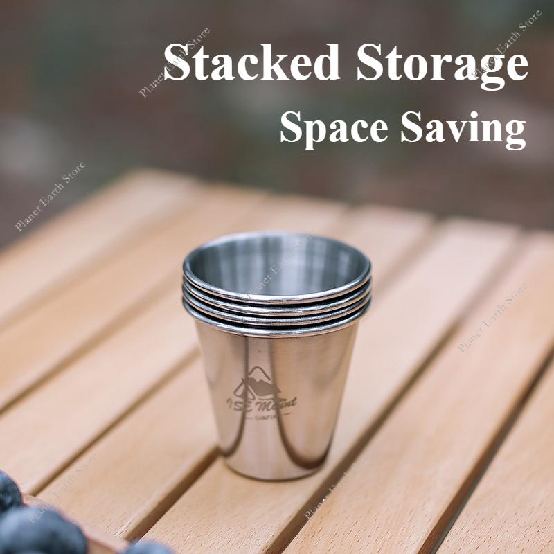 4Pcs/Set Portable Stainless Steel Camping Cup Outdoor Practical Travel Stainless Steel Cups with Bag Wine Glasses Tea Mug