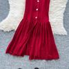 Sommer Damer Elegant V-hals Enkeltspent Strikket Futteral Genser Lang Maxi Fishtail Kjoler