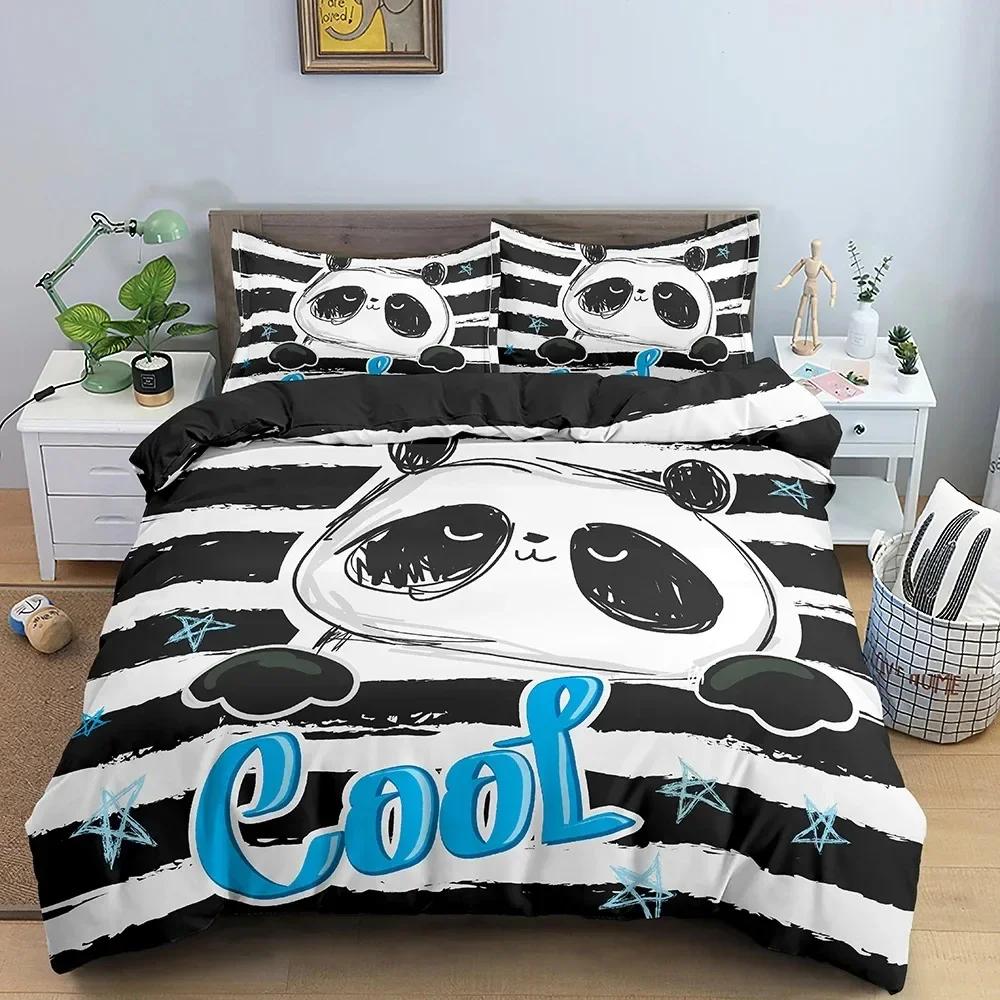 Cute Cartoon Panda Stars Comfortable Duvet Quilt Cover Pillowcase Bedding Set Children Bedroom Decoration Home Textile