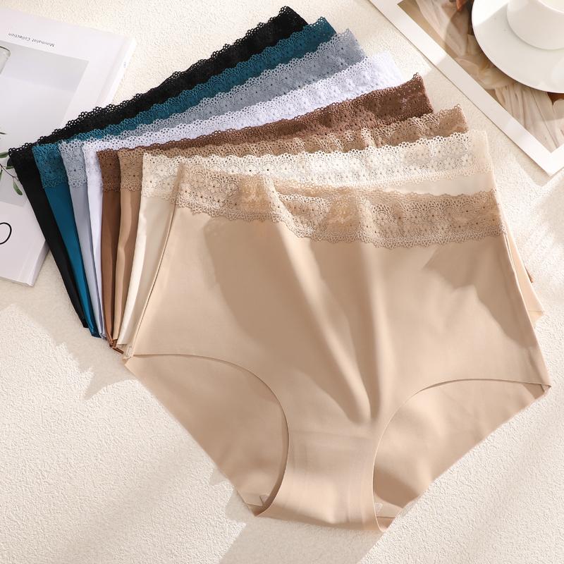 1pcs Women's High Waisted Plus Size Lace Waist Seamless Underwear, Fully Covered Hip Hugging Breathable Underwear, High-quality Comfortable Underwear