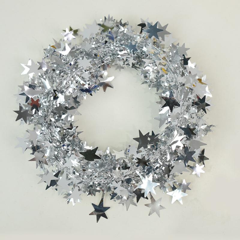 

7.5m Christmas Wreath Decorative Iron Wire Star Aluminum Foil Drawstring Ribbon Christmas Tree Decorative Performance Props срібний