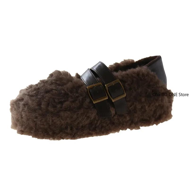 Fashion 2025 Trend Fashion New Mary Jane Cozy Loafers Shoes Fur Women Flats Platform Cotton Shoes Fashion Shallow Warm Snow Boots Woman