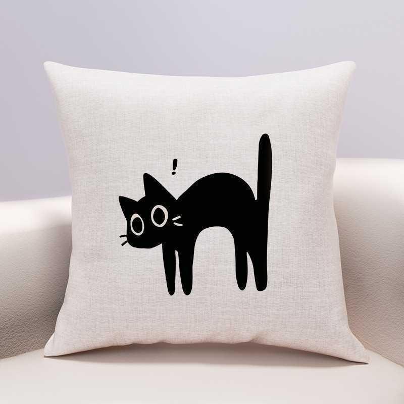 Minimalist Black Cat Silhouette Throw Pillow Cover - Artistic Animal Home Decor