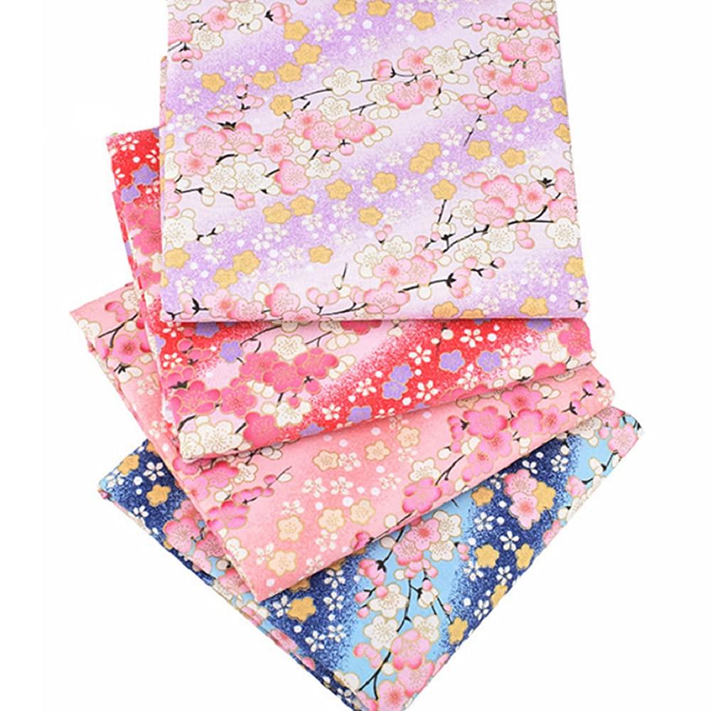 misaki Japanese Pattern Fabric Scraps Japanese Cut 24cm x 24cm Set, Floral, Metallic, Cotton, Fabric, Cloth, Stylish, Crafts, DIY, Handmade,