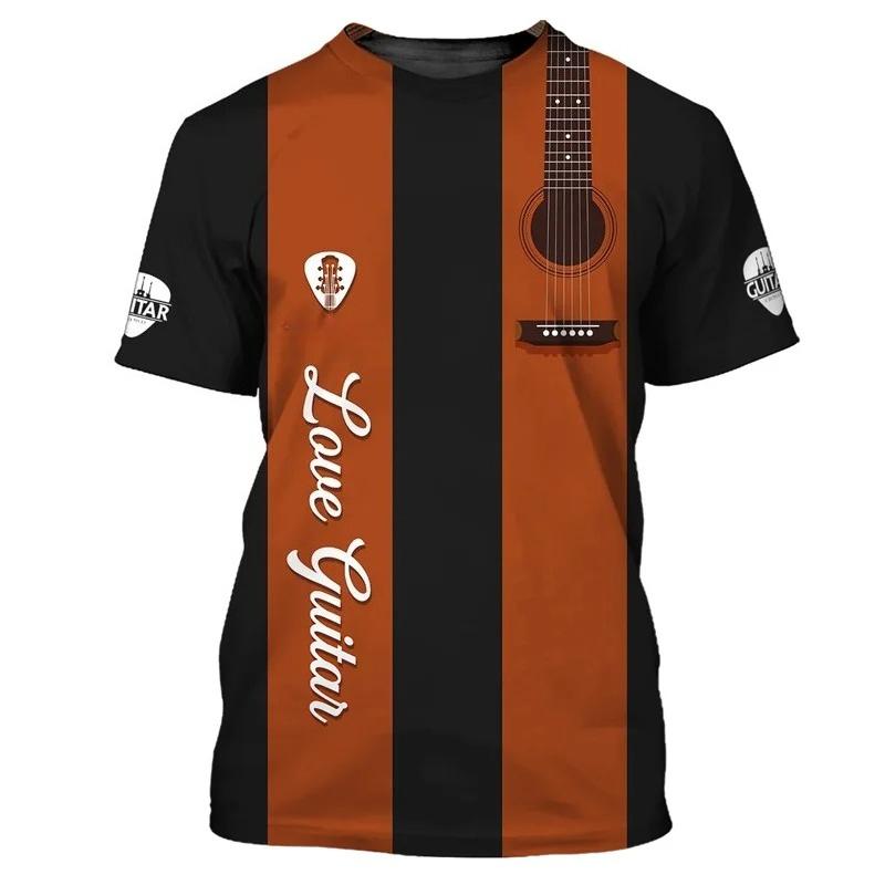 Guitar Bass 3D Printed T-Shirt Men Women Music Instruments Pattern Short Sleeve Cool Oversized Crew Neck Fashionable Comfortable Soft T-shirt