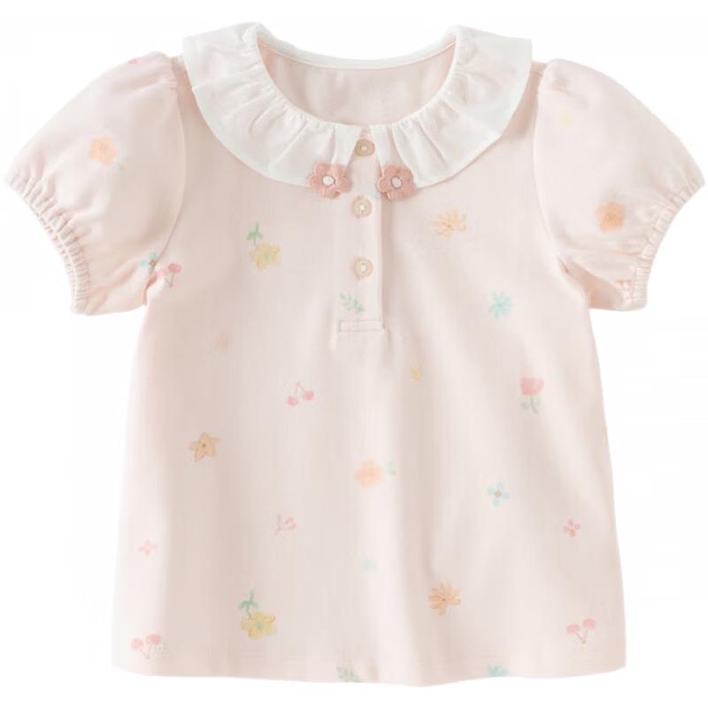 DAVE&BELLA Girls' Floral Print Polo T-Shirt