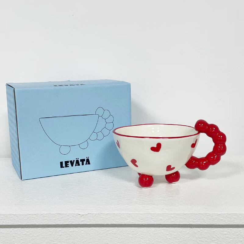 Korean Style Hand-Painted Red Heart Ceramic Mug