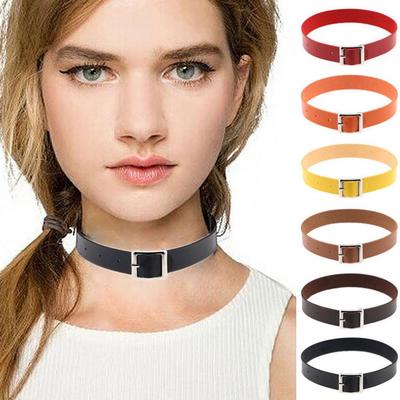 Women Vintage Faux Leather Choker Short Necklace Buckle Collar Punk Jewelry