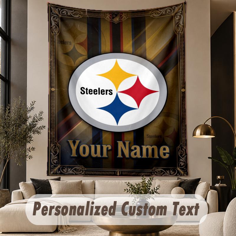 Custom Text Tapestry Pittsburgh Steelers Print Wall Tapestry Indoor Living Room Wall Decor
