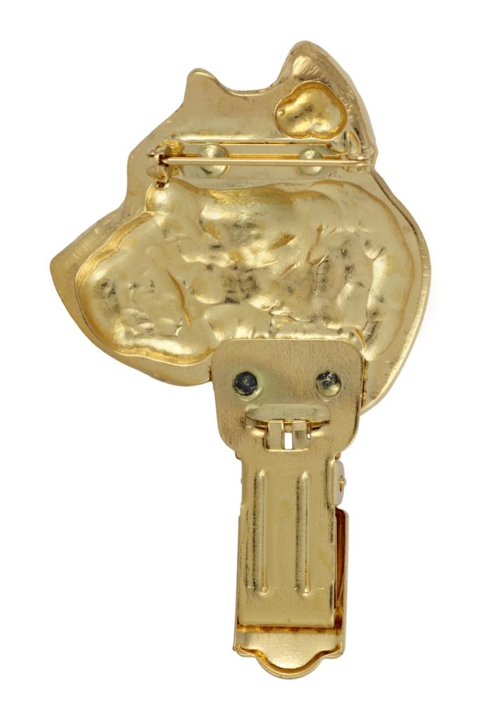 Presa Canario, Dogo Canario, Canary Mastiff – Brooch with a clip, gold-plated holder for a race number | Art-Dog
