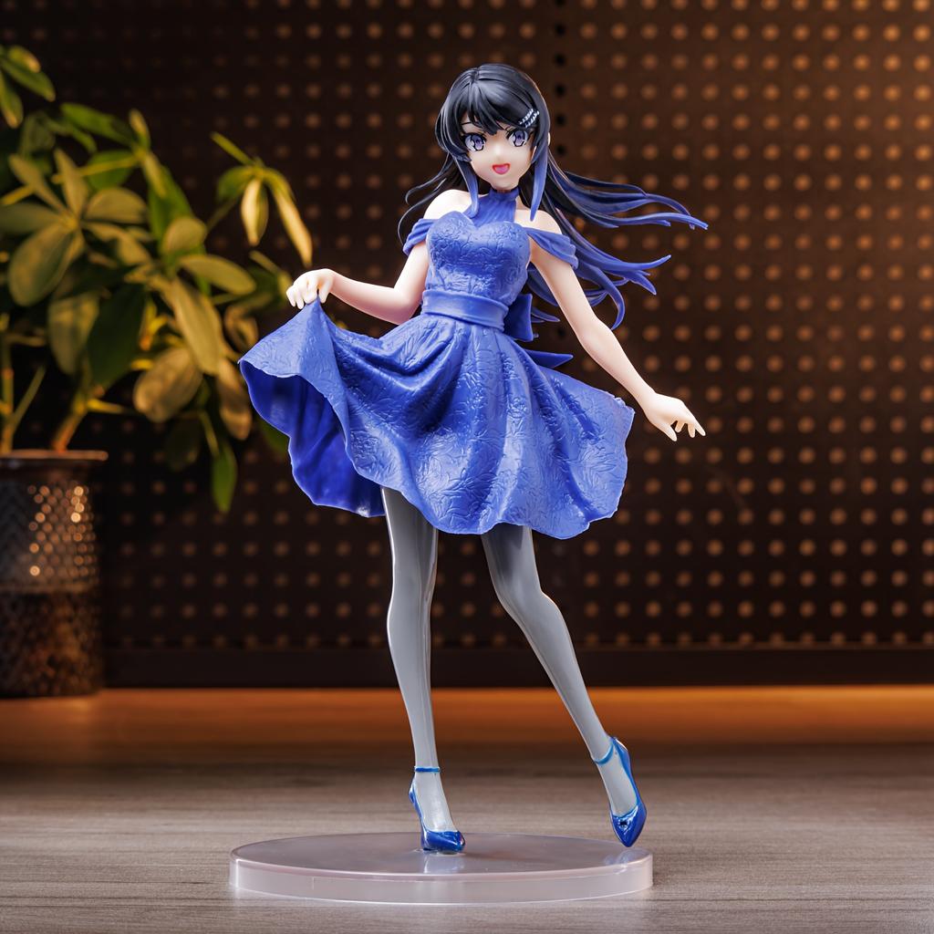 Sakurajima Mai Blue dress beautiful girl anime statue figure ornaments small gifts room decorations Articulated Detailed Movable Poseable Scale