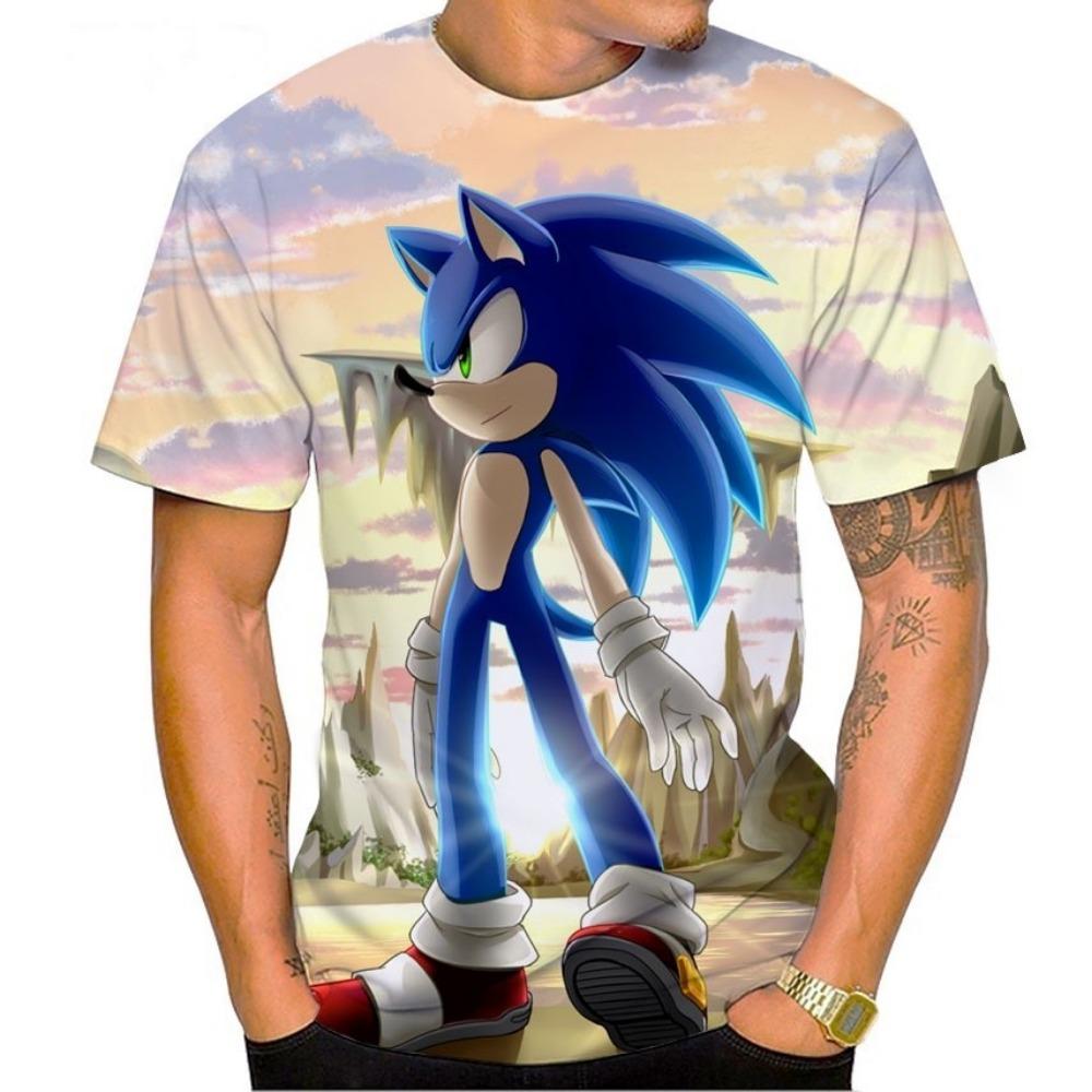 

New technology 3D, Sonic movie animation, men s T-shirt, knitted pattern, fashionable short sleeved T-shirt 6XL