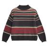 Johnature Women Vintage Winter Pullover Sweaters Half High Collar Striped Knitted Long Sleeve Casual Female Sweaters