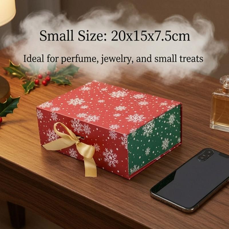 Christmas Treat Box with Gold Ribbon, Paperboard Favor Packaging for Chocolates, Jewelry, and Holiday Table Gifts