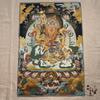 35"Thangka Embroidery Tibetan Buddhism silk Embroidery six arm Mahakala Vajra Buddha Thangka hanging screen Town house