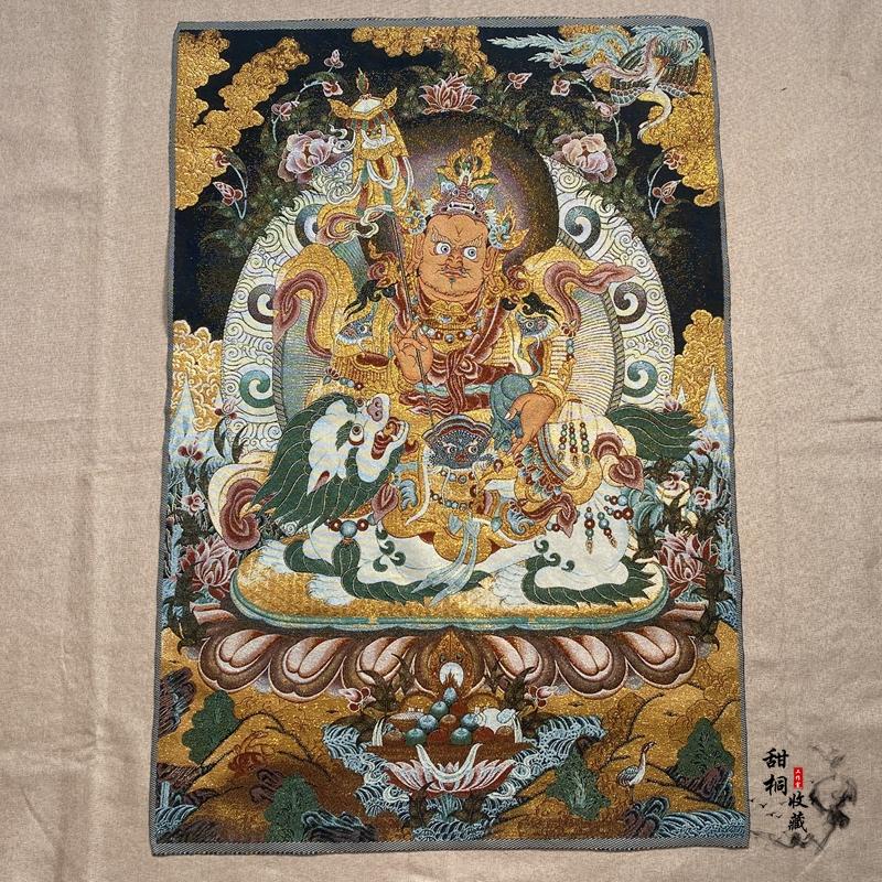 35"Thangka Embroidery Tibetan Buddhism silk Embroidery six arm Mahakala Vajra Buddha Thangka hanging screen Town house