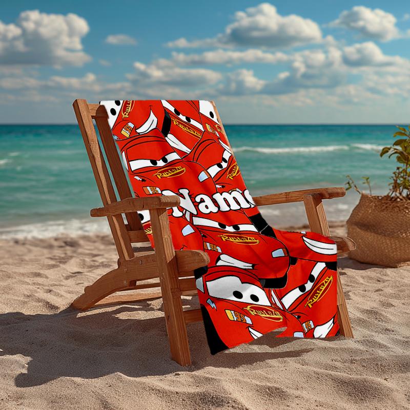 Custom Name Ultra-Soft Beach Towel with Cars Theme,Ideal for Pool - Camping, Diving - Perfect Travel Essential, Vibrant Beach Towel.