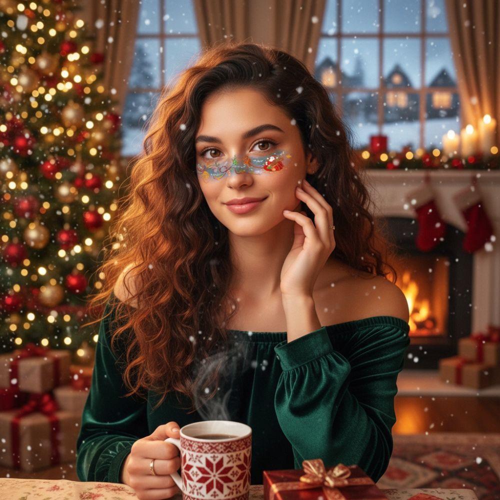 12pcs/set Waterproof Christmas Face Tattoo Colorful Makeup Stamping Cheek Decoration