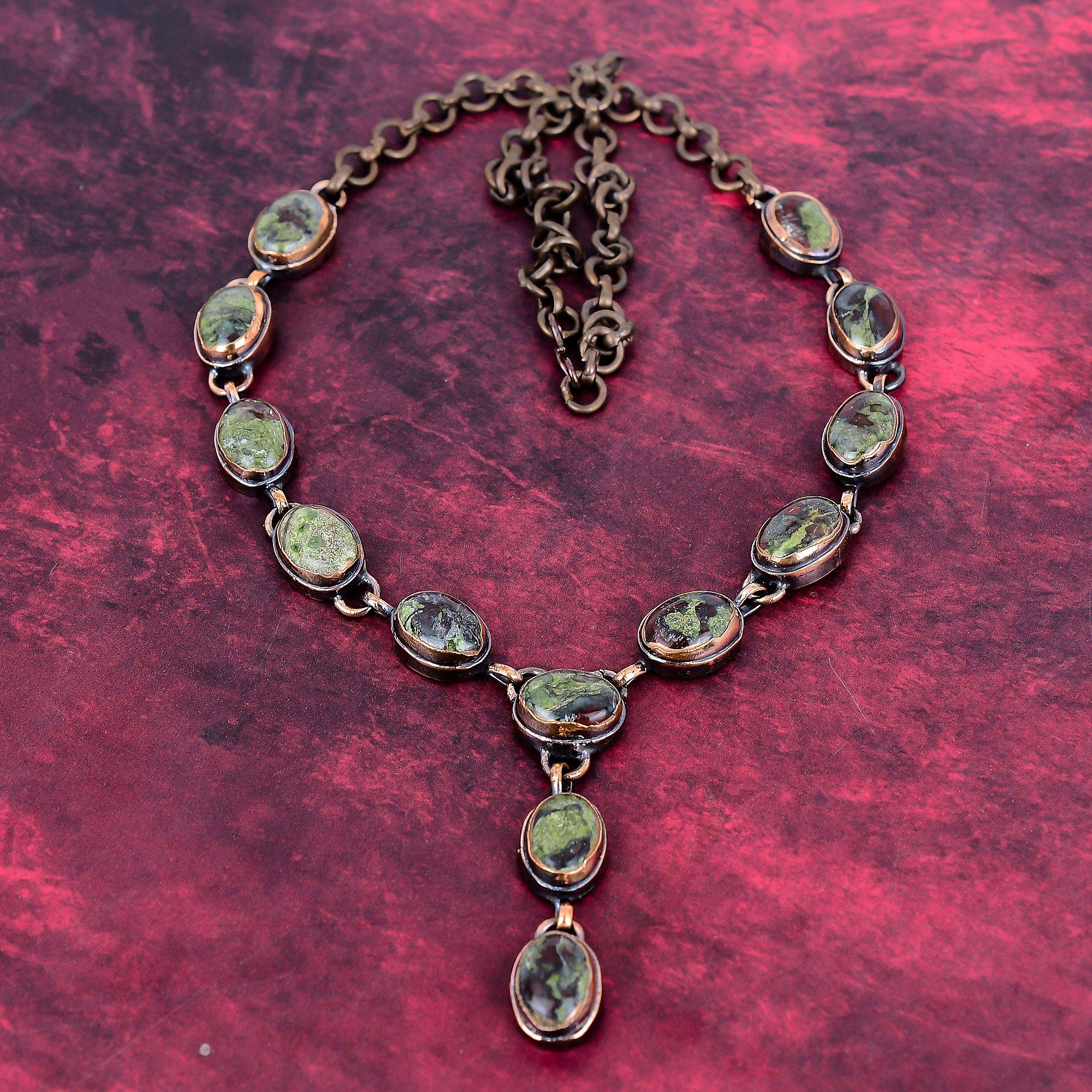Dragon Bloodstone Gemstone Necklace Electroformed Copper Adjustable Necklace Adjustable