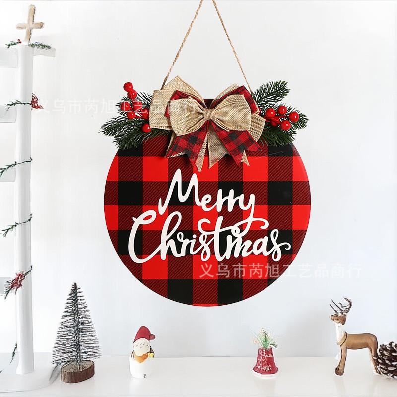 Wooden Round Hanging Sign Christmas Welcome Door Decor Festive Party Wall Ornament Holiday Seasonal Decoration