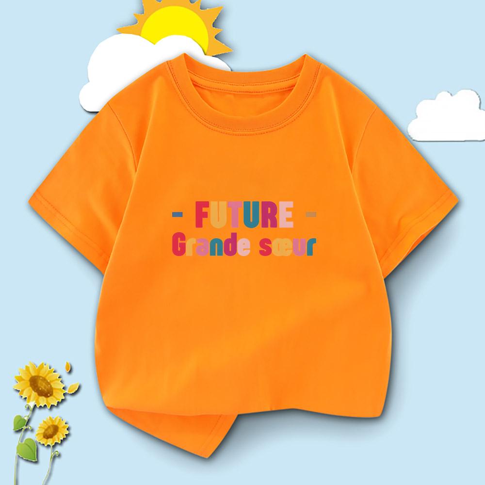 T-shirt Bambino Stampa Lettere "Futura Sorella Maggiore" Francese Manica Corta Girocollo Magliette Bambino Casual Annuncio Gravidanza Top Bambino