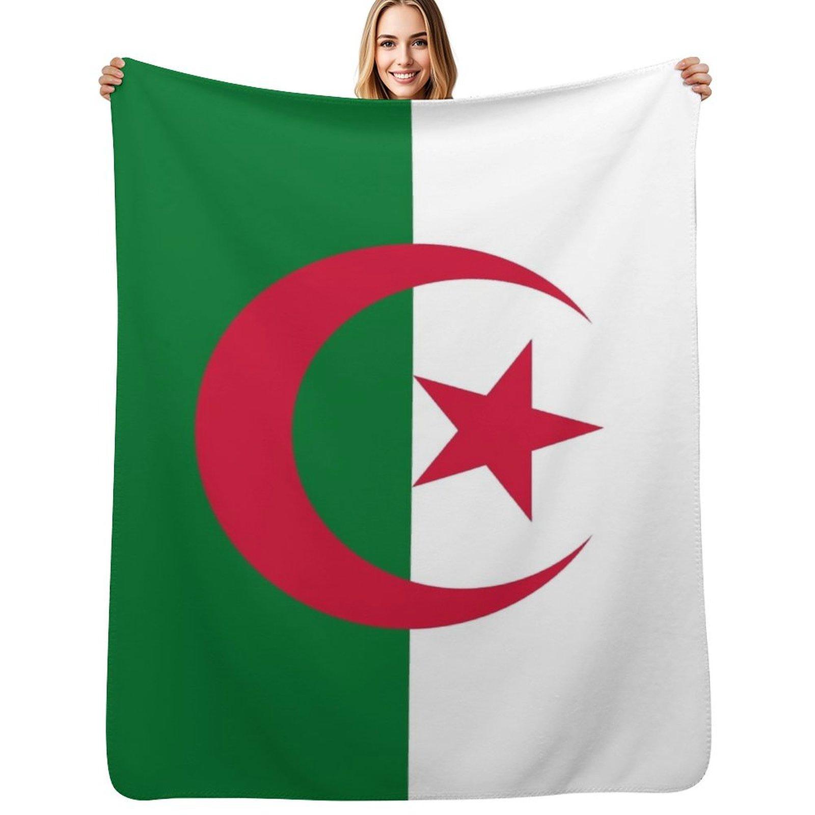 Algeria Flag Throw Blanket Men s Soft Warm Throw Blanket for Couch Size: 75*100cm, Weight: 230 GSM