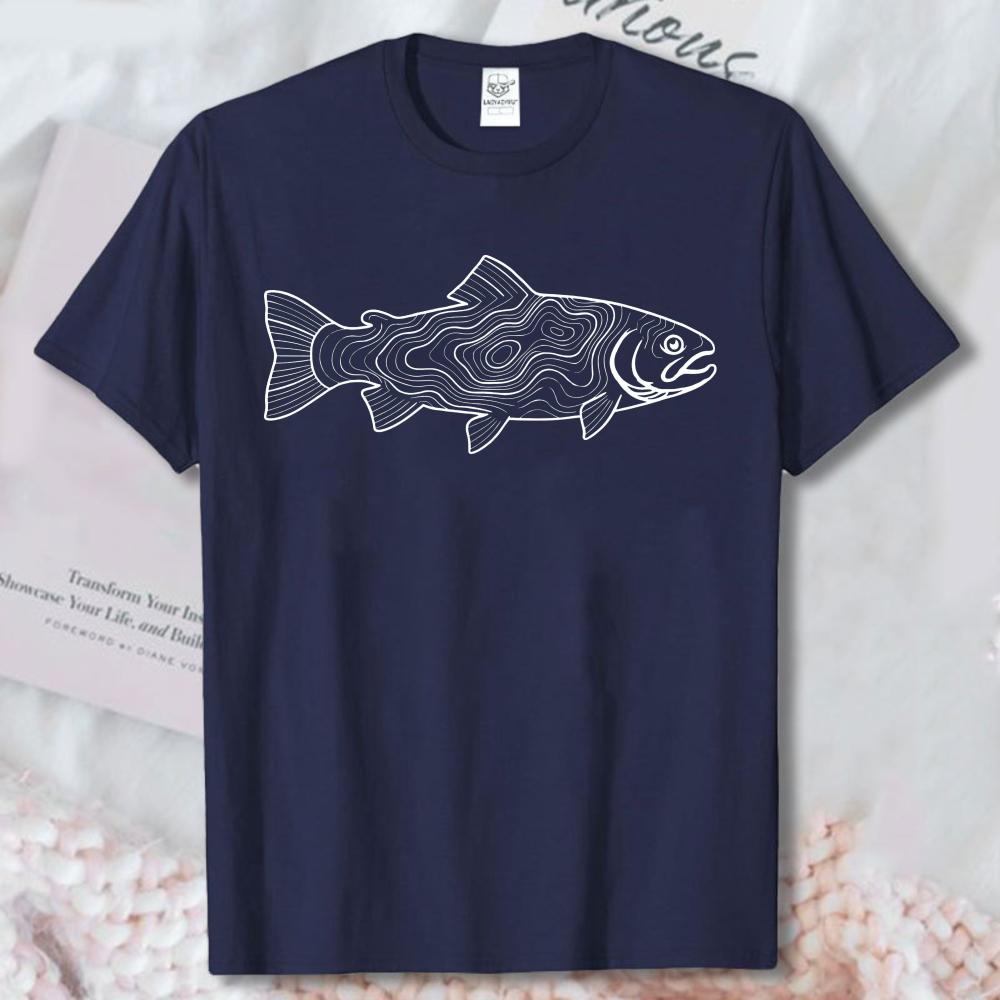 Trout Topographic Shirt Fly Fishing Contour Line Map Tee Minimalist Line Art Contour Map Outdoors Unisex Casual Shirt Cotton Tee