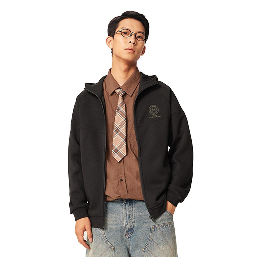 Li-Ning Comfortable Casual Solid Color Simple Versatile Zipper Loose Cardigan Hoodie Men Hoodies AWDV901-1