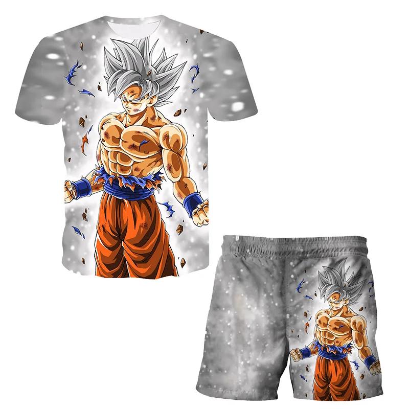 2025 Summer New Fashion Dragon Ball Tshirt Shorts 2 Piece Sets Kids Tracksuit Vegeta Clothes 3D Printed Dragon Ball T Shirts  Suit