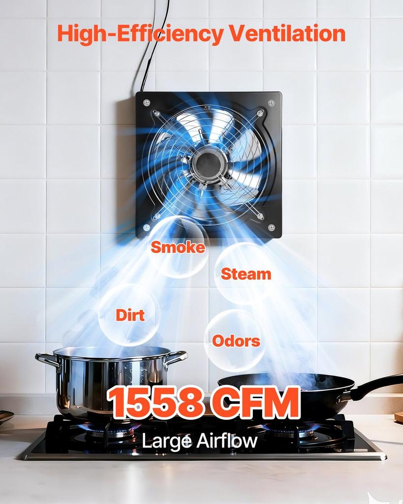 30.5 cm Exhaust Fan, 1558 CFM High Velocity Wall Mount Vent Fan with Speed Control, 70W Low Consumption, Portable Ventilation Extractor for