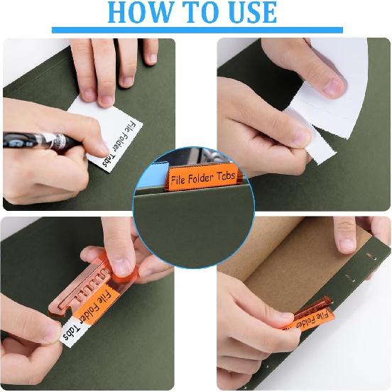 File Folder Tabs, Ertable Plastic Tabs Hanging Folder Tabs,100 Pcs Hanging File Folder Tabs with 200Pcs Erts for Hanging Folders (Clear)