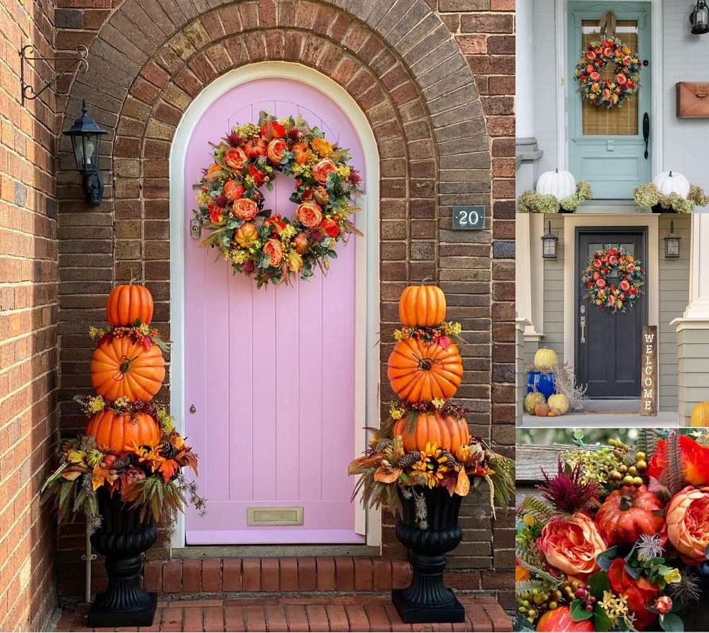 Fall Peony and Pumpkin Wreath, Autumn Year Round Wreaths for Front Door, Artificial Fall Wreath, Autumn Front Door Wreath Thanksgiving Wreath