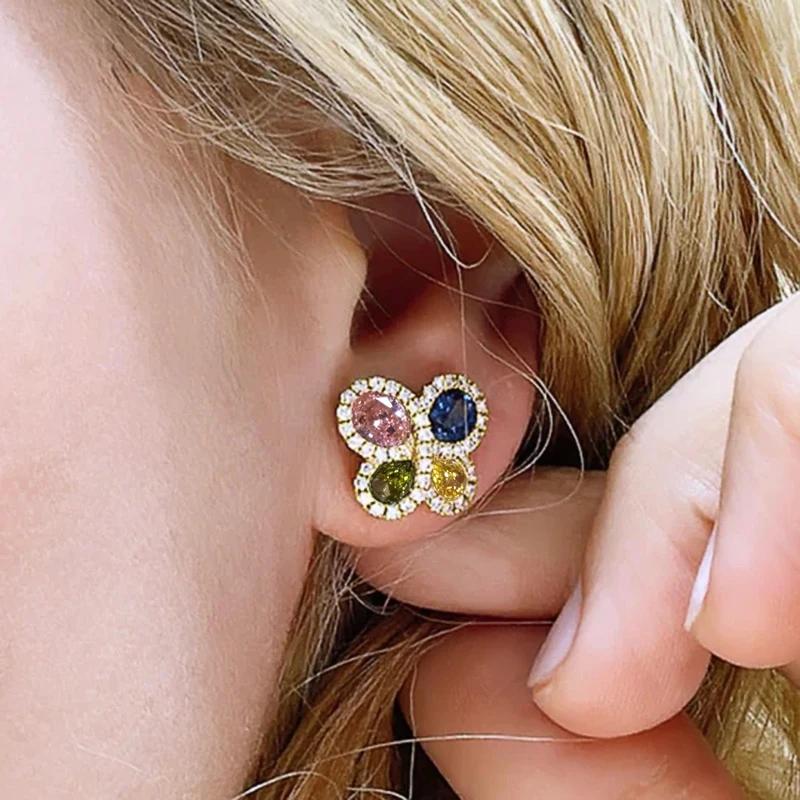 Four Colors CZ Stud Earrings for Women Exquisite Butterfly Shaped Ear Stud Novel Girls Earrings Luxury Trendy New Jewelry