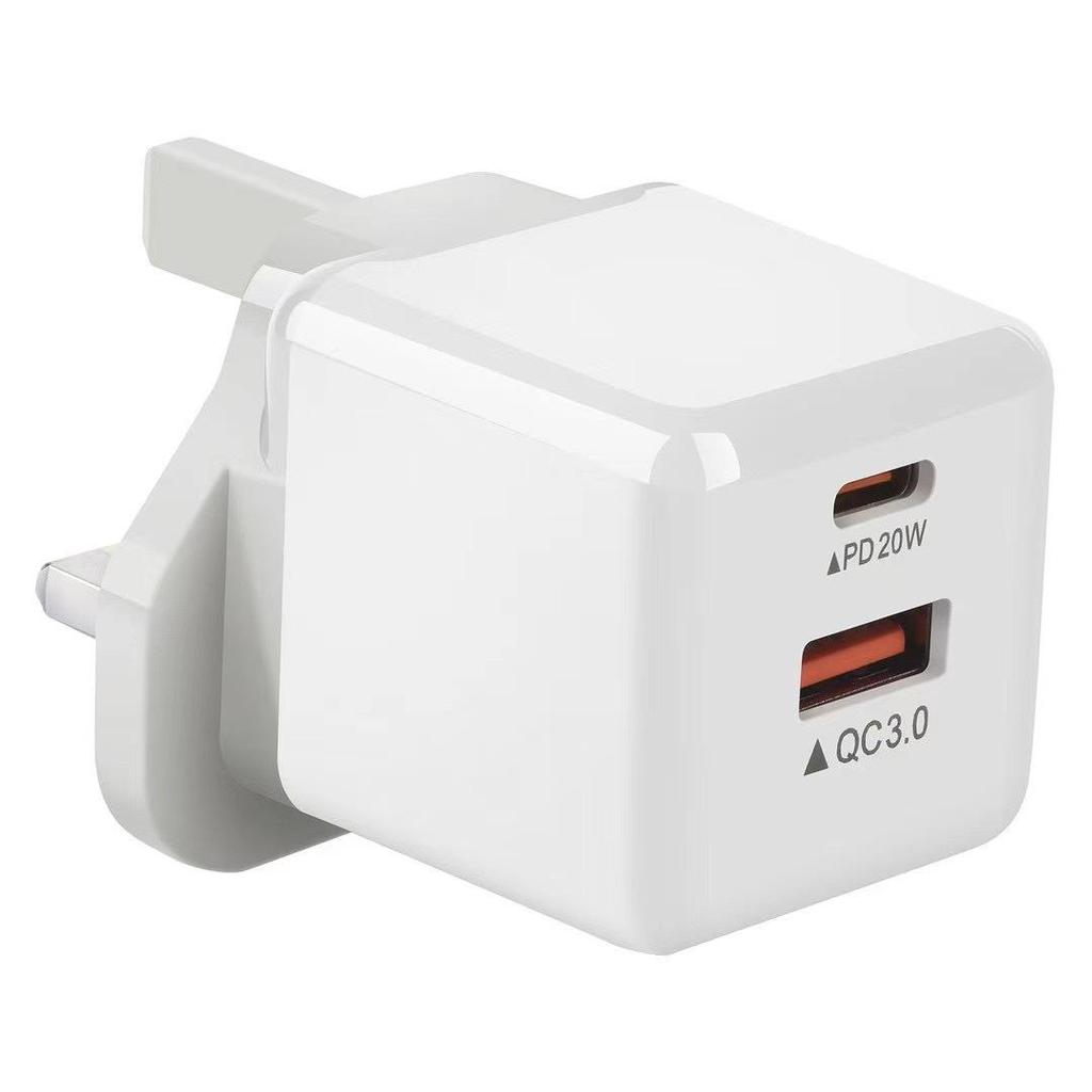 Compact Ice Cube PD20W+QC3.0 Fast A+C Charger with UK/EU/US Standards and TYPE-C Compatibility