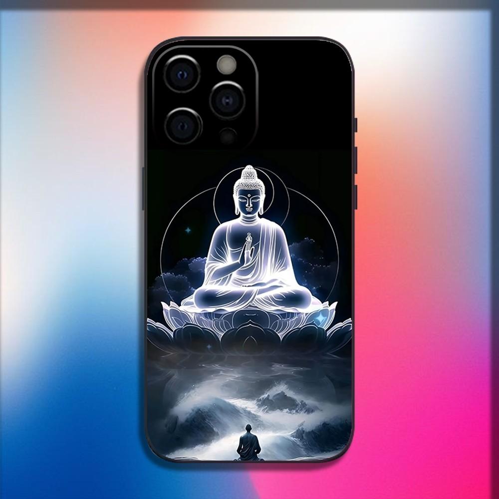 Buddha-Kunstmuster Handyhülle Für iPhone 16,15,14,13,12,11,Pro,X,XS,Max,XR,Plus,Mini Weiche Schwarze Hülle
