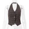 Women's Plaid Halter Vest V-neck Button Front Crop Top Vintage Y2K Streetwear