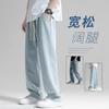 Fankes Jeans Men's Spring and Autumn New Loose Straight Elastic Waist Drawstring Versatile Casual Long Pants