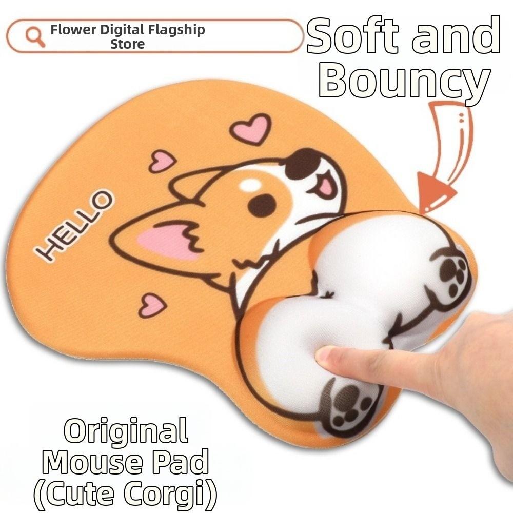 Comfortable Palm Cute Corgi Mouse Pad Non Slip Ergonomic Design Silicone Wrist Guard Cute Animal Mouse Pad Men and Women
