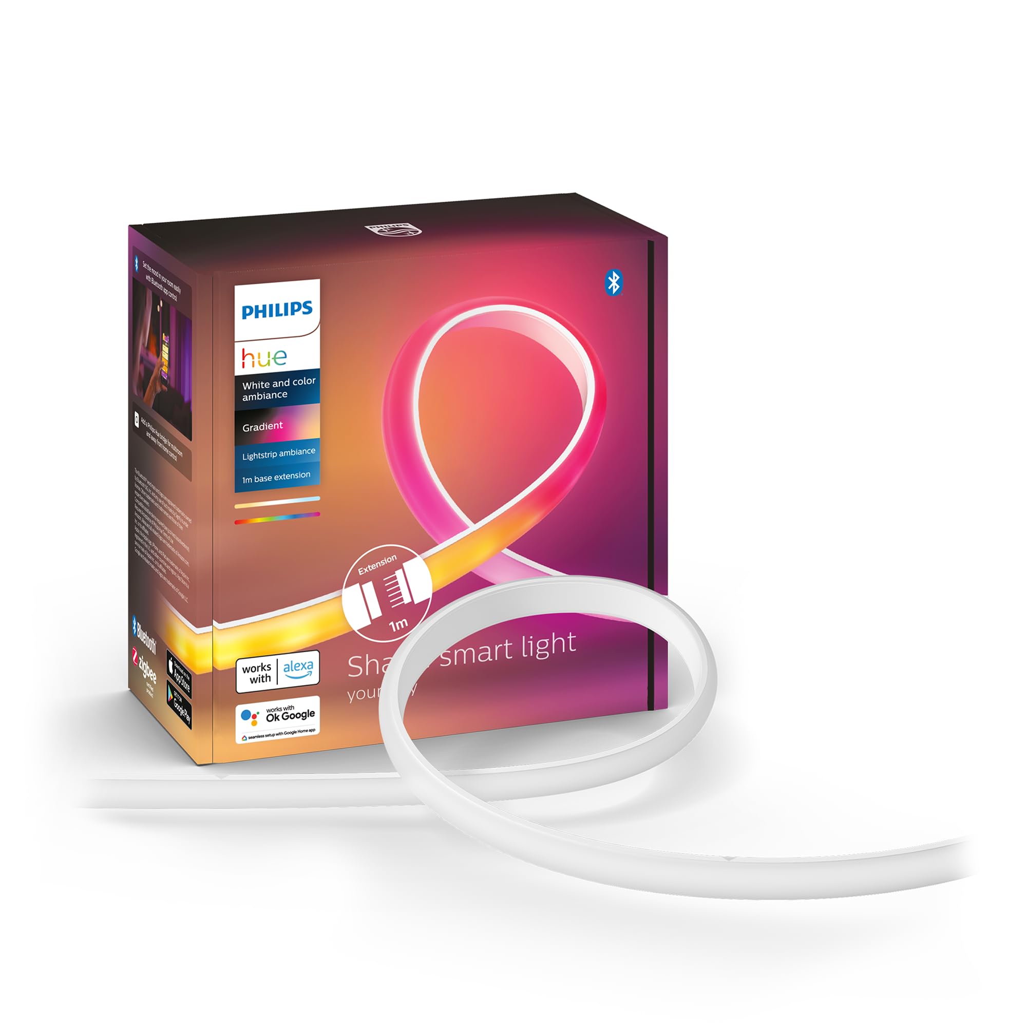 

Philips Hue LED Strip Light with Gradient 1m Extension Smart Alexa 16 Million Warm Cool Color Smart Ambient Voice App Matter Compatible Integration