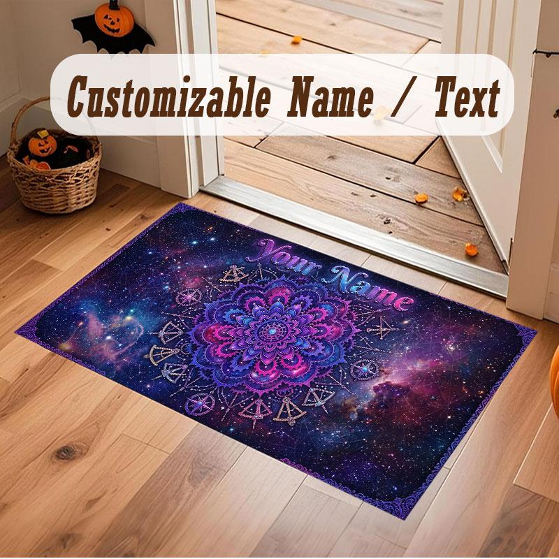 Space Cosmic Theme Crystal Velvet Floor Rug Personalized Custom Name Text Warm Carpet Home Decoration