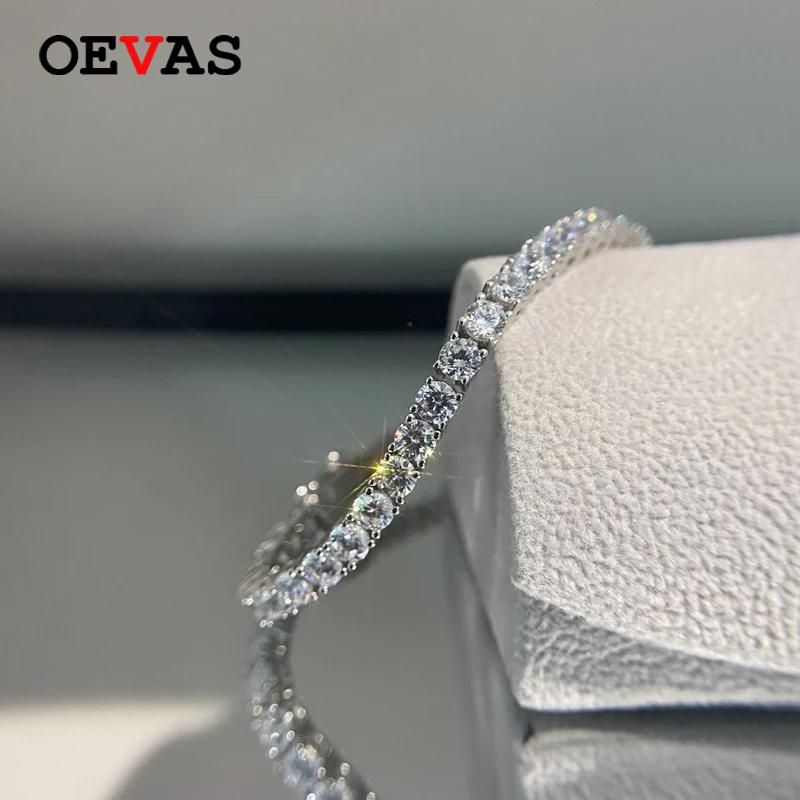 OEVAS 3mm High Carbon Diamond Tennis Bracelet S925 Silver Plated Gold Lab Diamond Bracelet Fine Jewelry