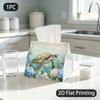 1pc Tissue Box, Watercolor Sea Turtle Hydrangea Calming Pattern, 2D Flat Printing, Polyester Material, Strong And Firm, Tissue Bag, for Your Workspace