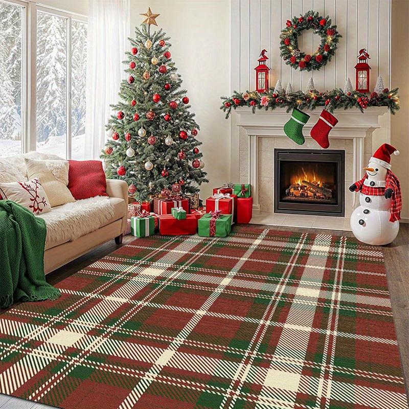 Vintage Red Plaid Christmas Doormat, Non-Slip Washable Rug for Indoor Outdoor, Living Room, Bedroom & Entryway
