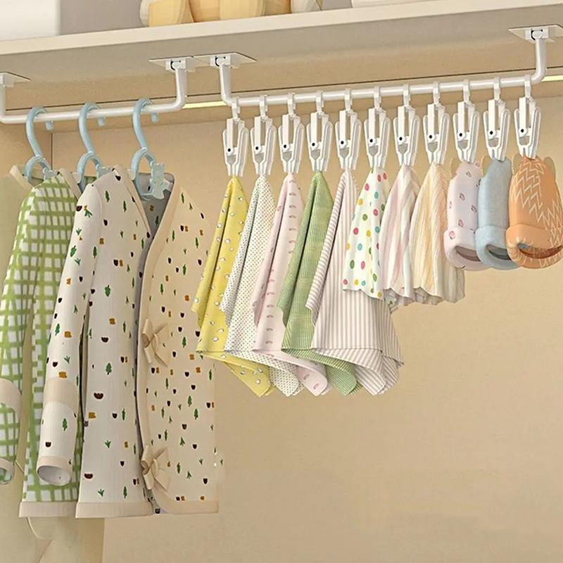 White Kids Wardrobe Hanging Rod Punch-Free Wall Mounted Hat Storage Rack With Clips Plastic Baby Saliva Towel Hook For Home