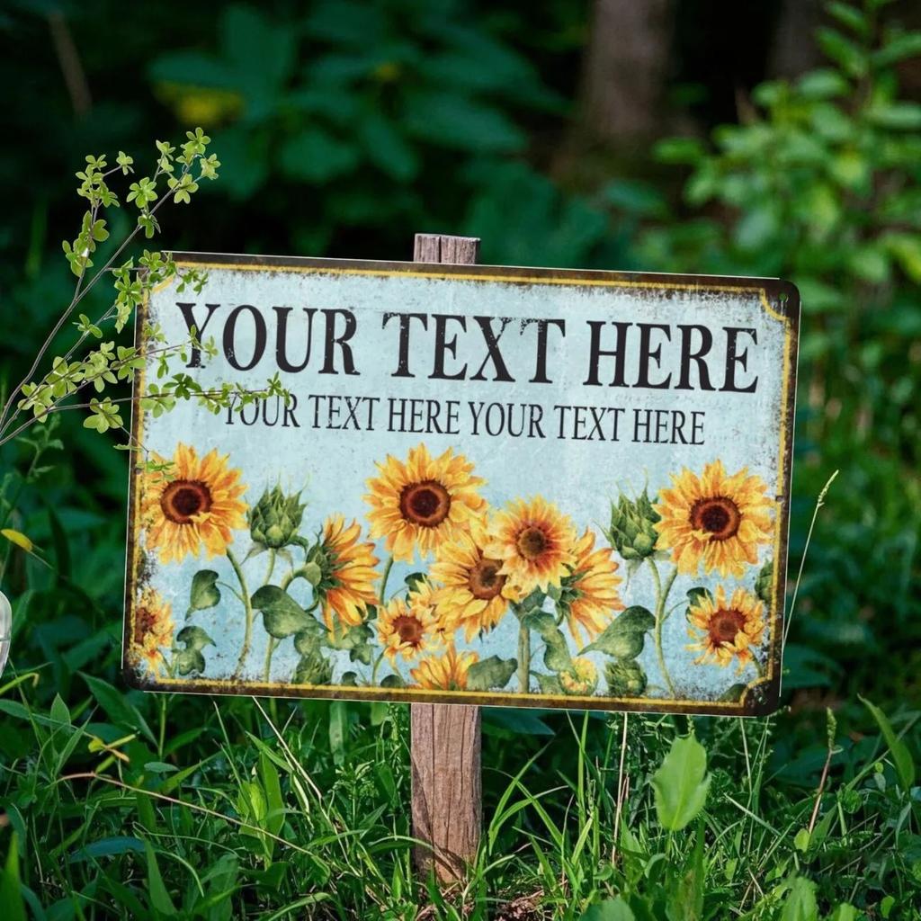 Custom Text Vintage Sunflower Metal Plaque Rustic Farmhouse Garden Wall Decor