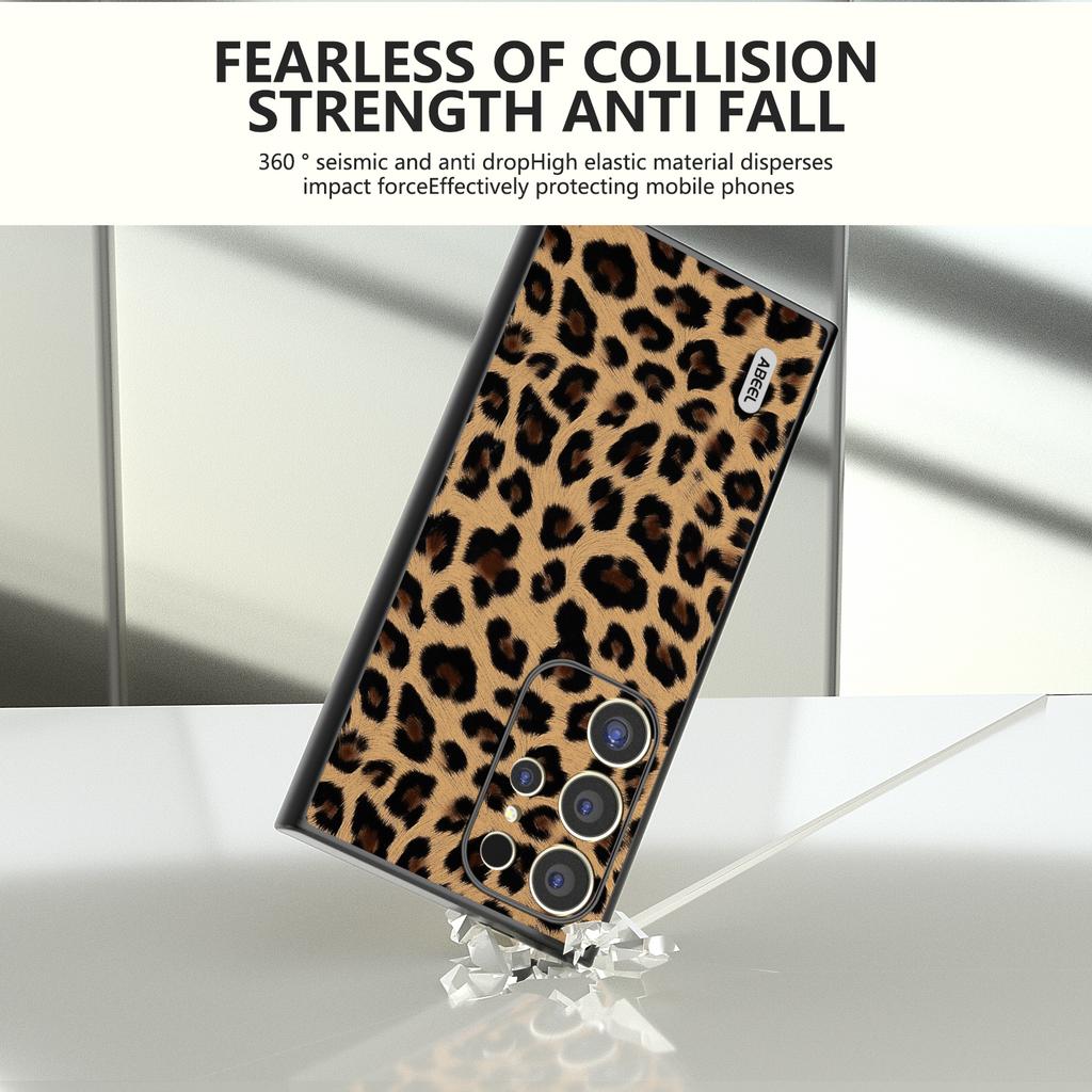ABEEL For Samsung Galaxy S24 Ultra Case Leather Coated PC+TPU Back Phone Cover with Leopard Pattern