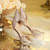 Summer Fashion Women's Pointed Toe Luxury Sequins Beaded Buckle Champagne Silver High Heel Sandals Party Wedding Shoes